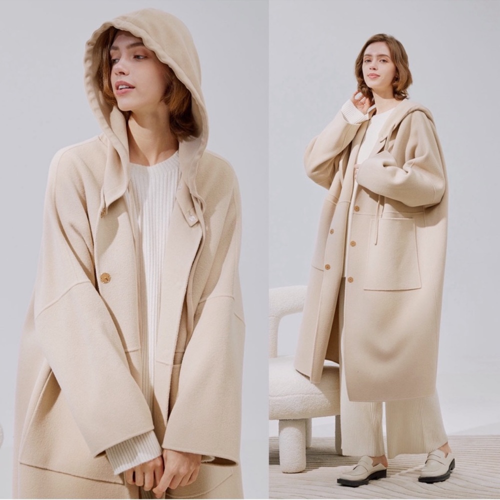 Ana Hooded Wool Cashmere Coat (Cream) - Nap Loungewear NWT Size Large